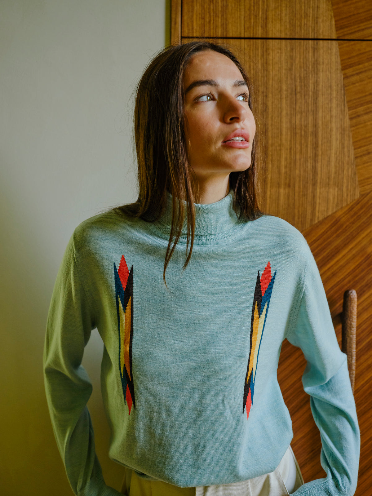 Butterfly Intarsia Turtleneck - Sky