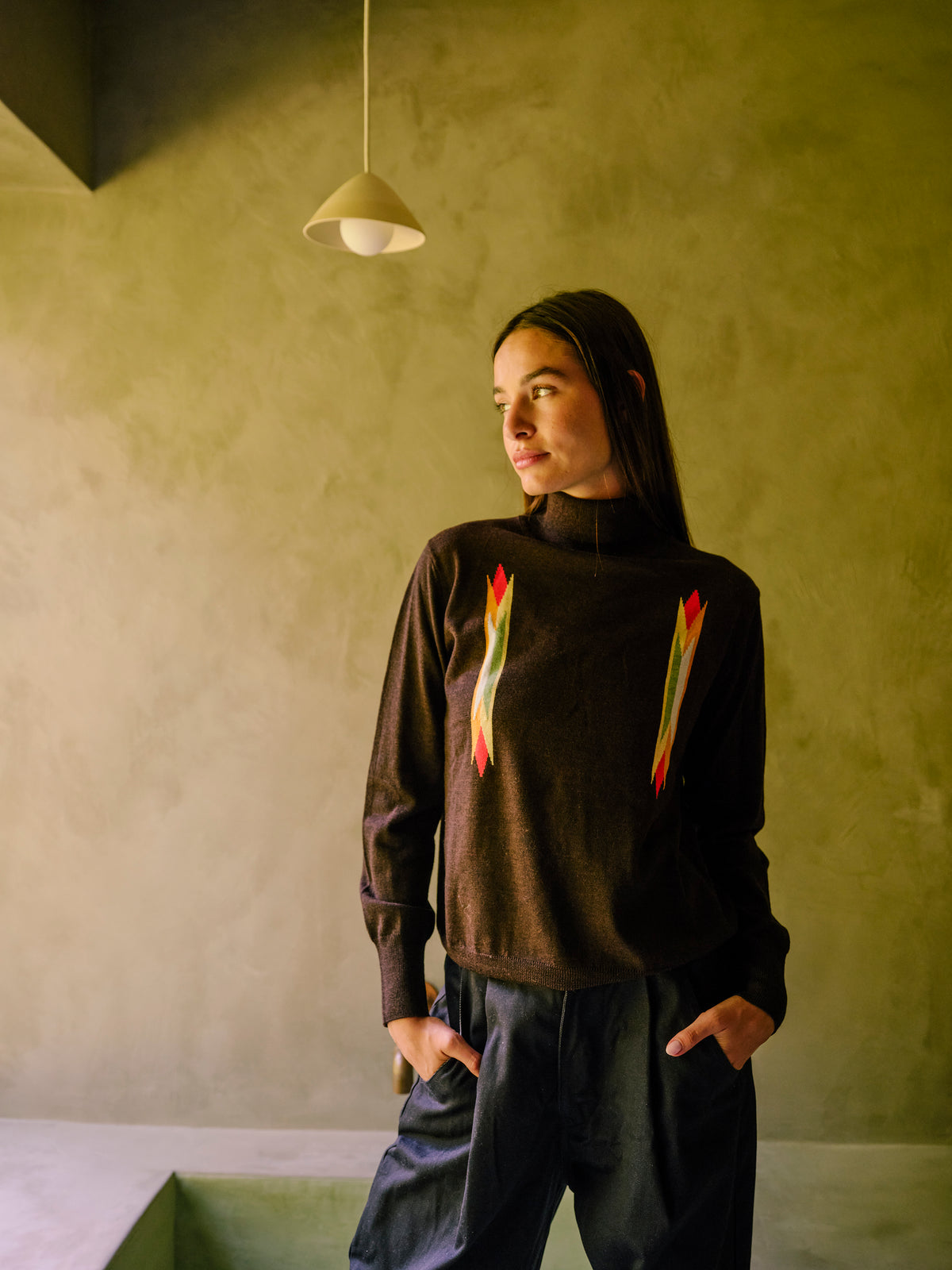 Butterfly Intarsia Turtleneck - Walnut