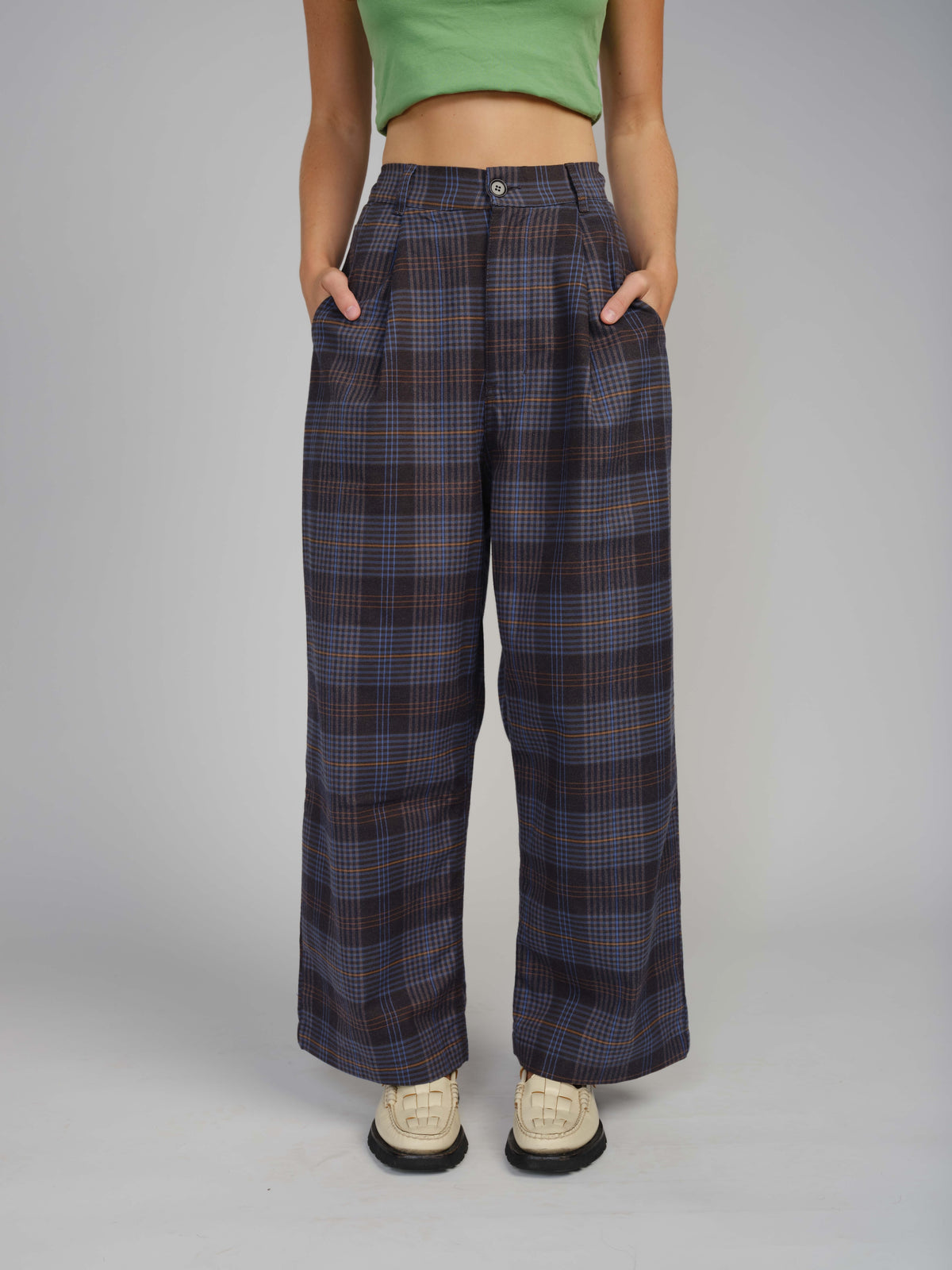 Rylie Wide Leg Pant - Cashmere Blend Plaid