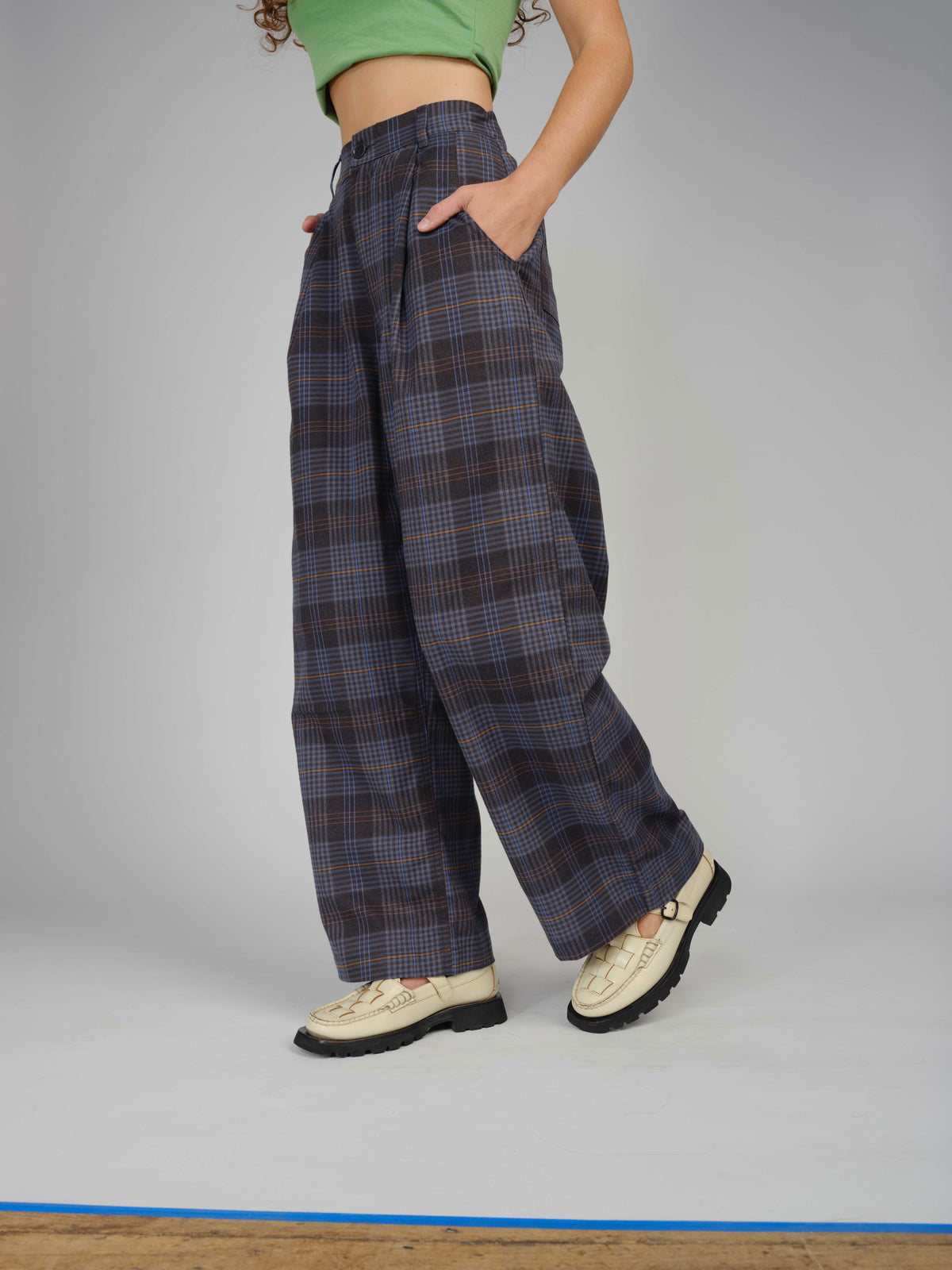 Rylie Wide Leg Pant - Cashmere Blend Plaid