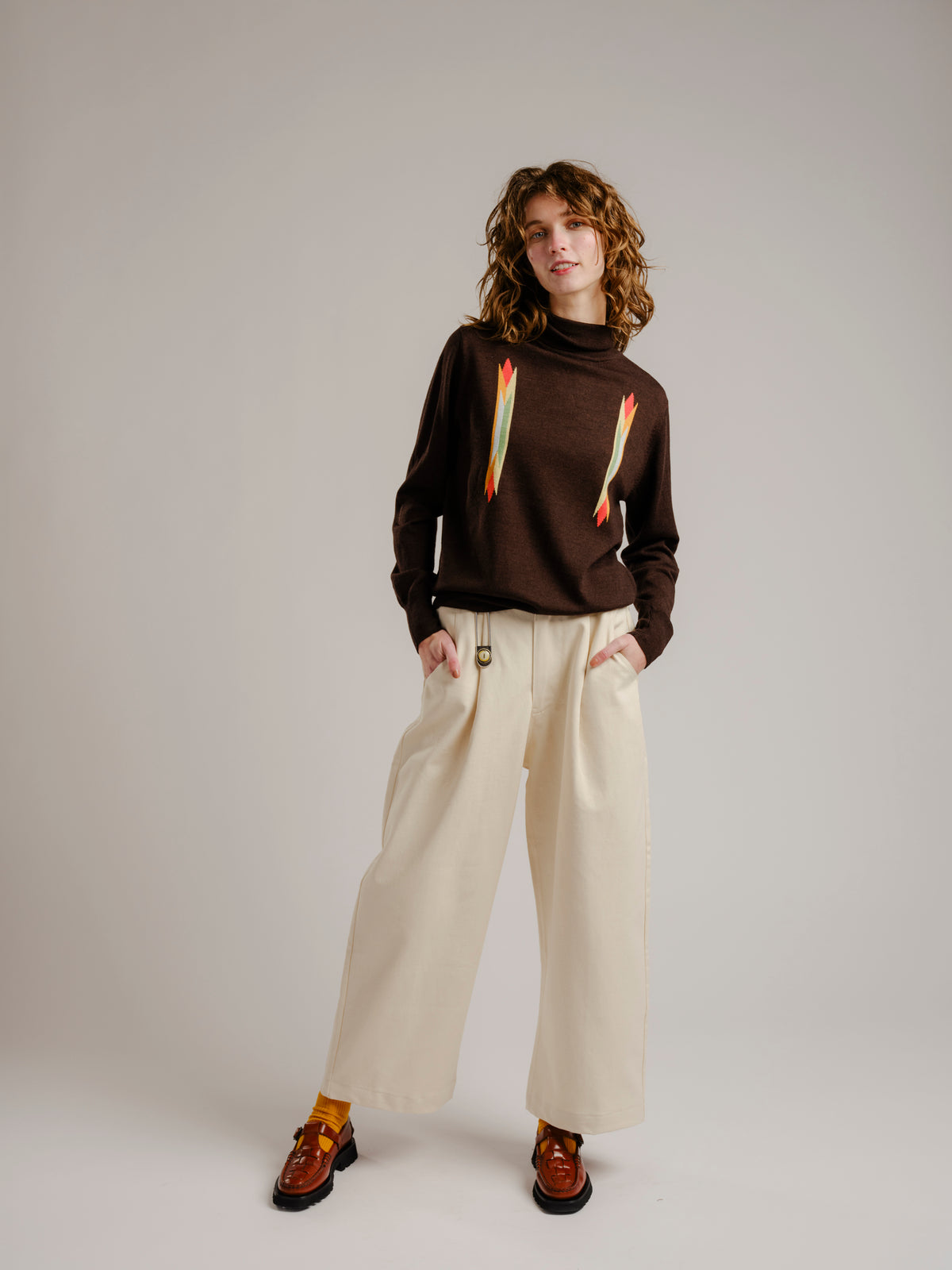 Butterfly Intarsia Turtleneck - Walnut