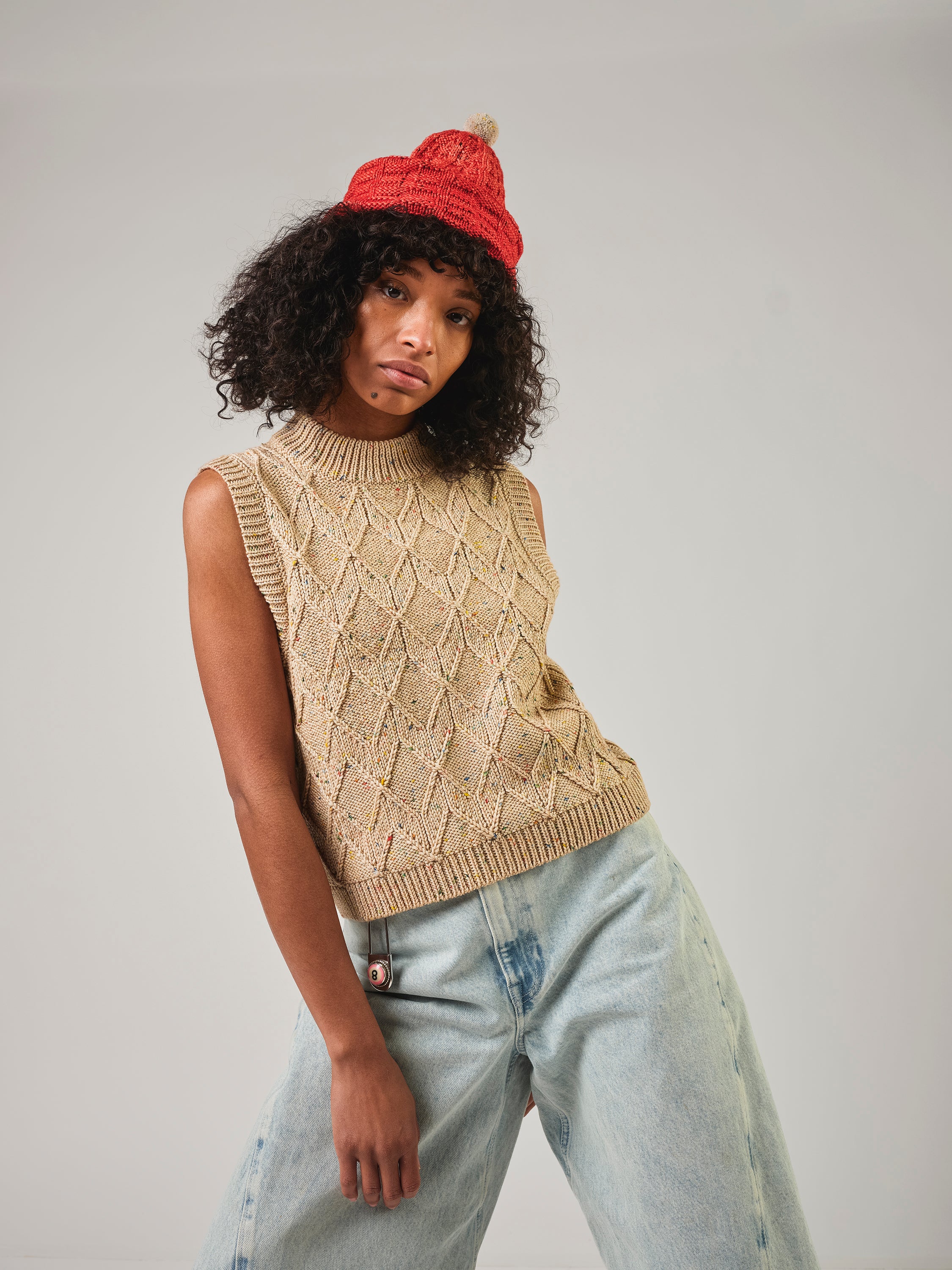 Linen Harlequin Stitch Vest