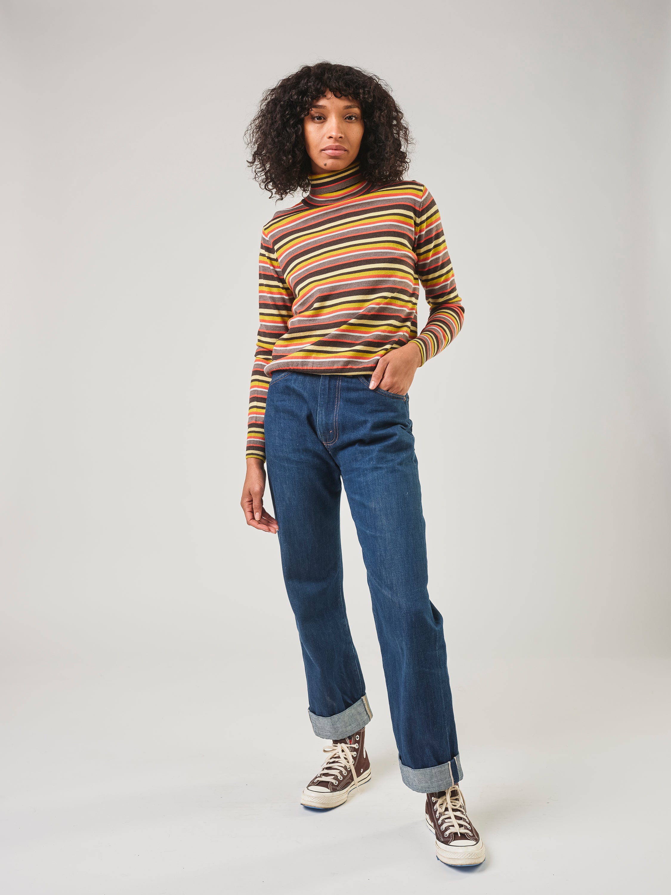 Retro Striped Turtleneck