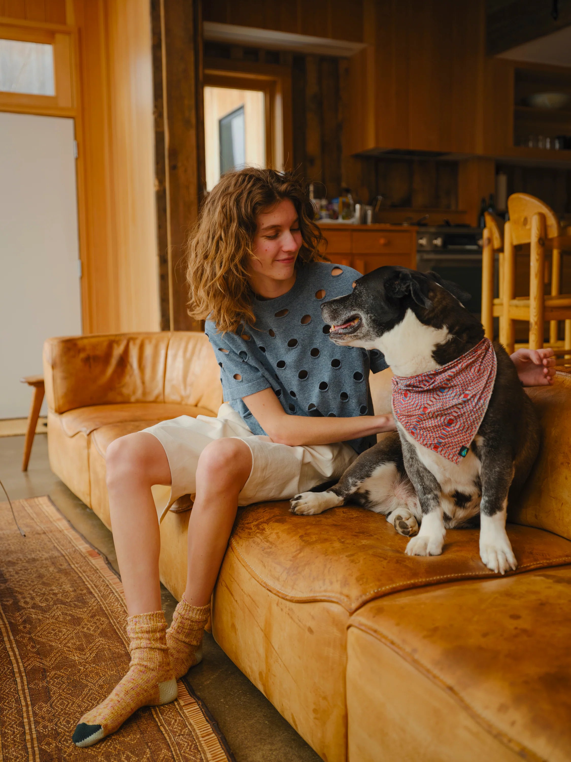 Washed Denim Cotton Bind Off Sweater Tee