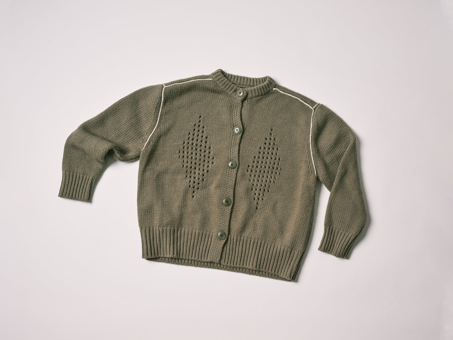 Diamond Eyelet Cardigan - Moss