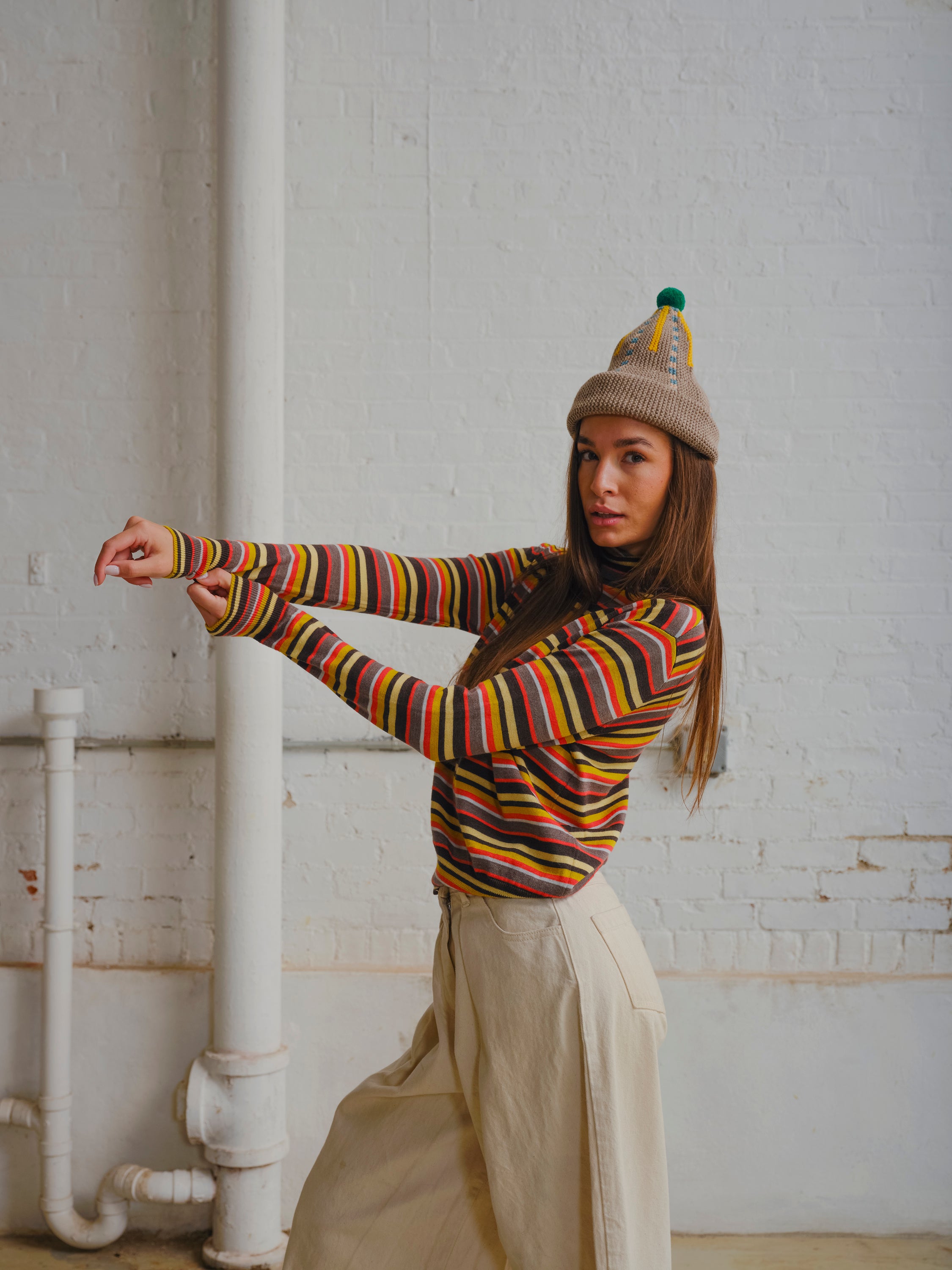 Retro Striped Turtleneck