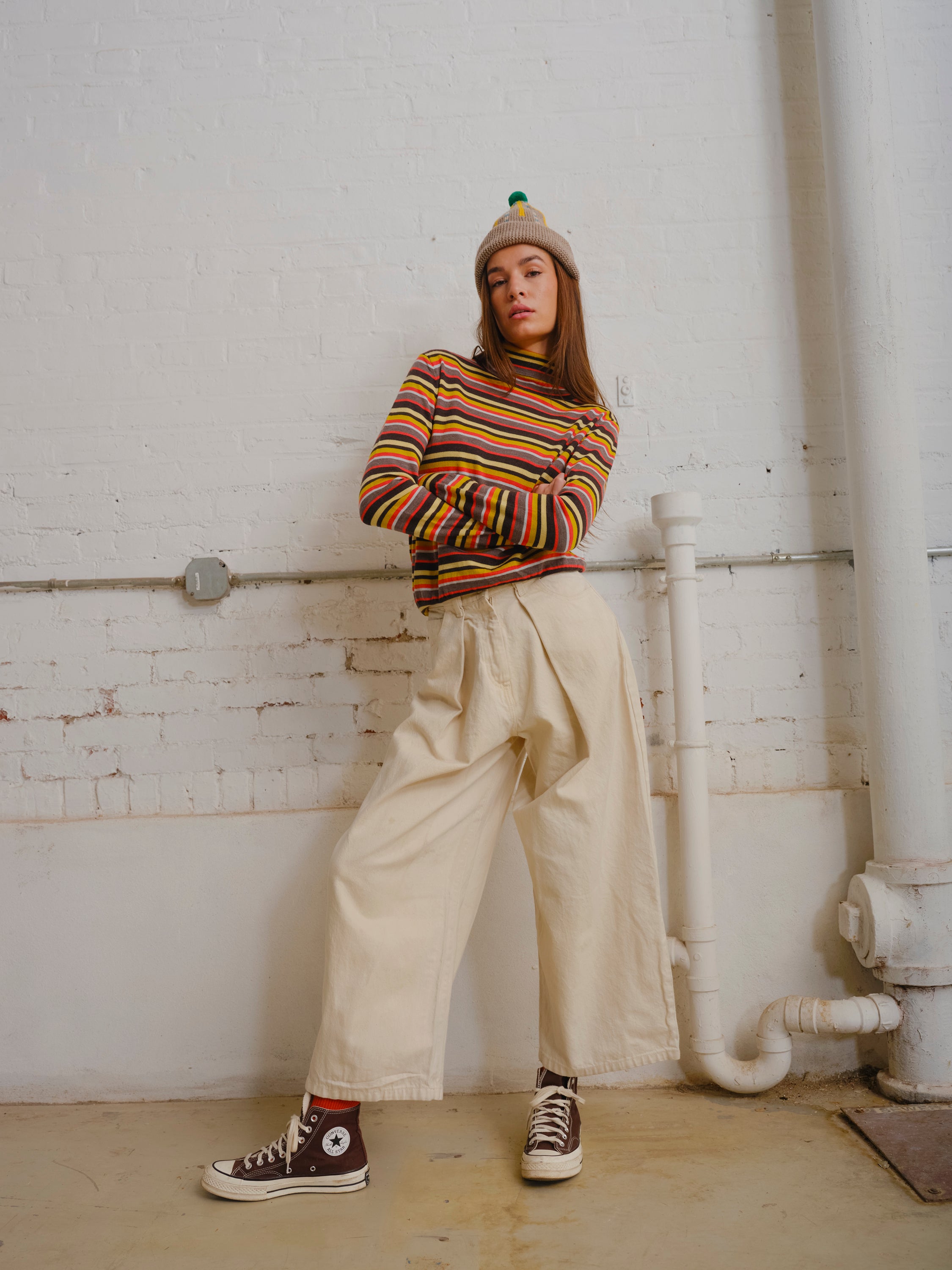 Retro Striped Turtleneck