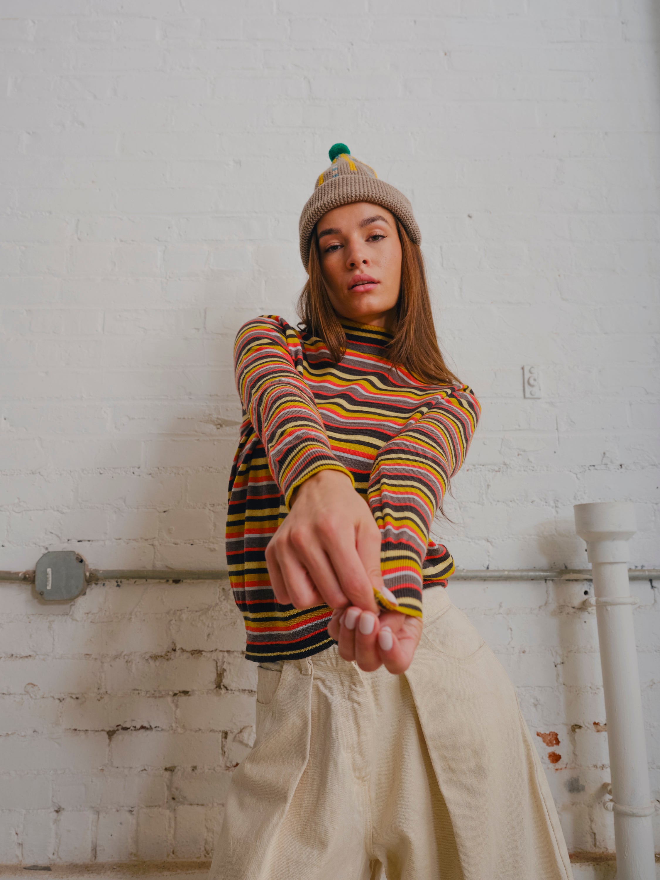 Retro Striped Turtleneck