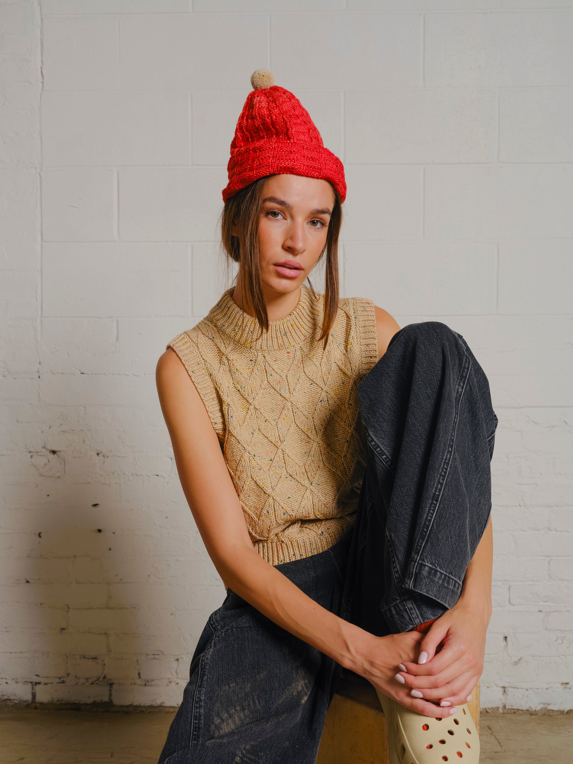 Linen Harlequin Stitch Vest