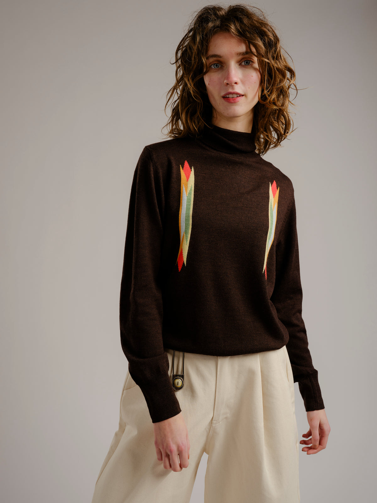 Butterfly Intarsia Turtleneck - Walnut
