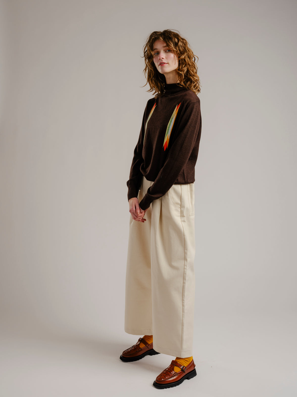 Butterfly Intarsia Turtleneck - Walnut