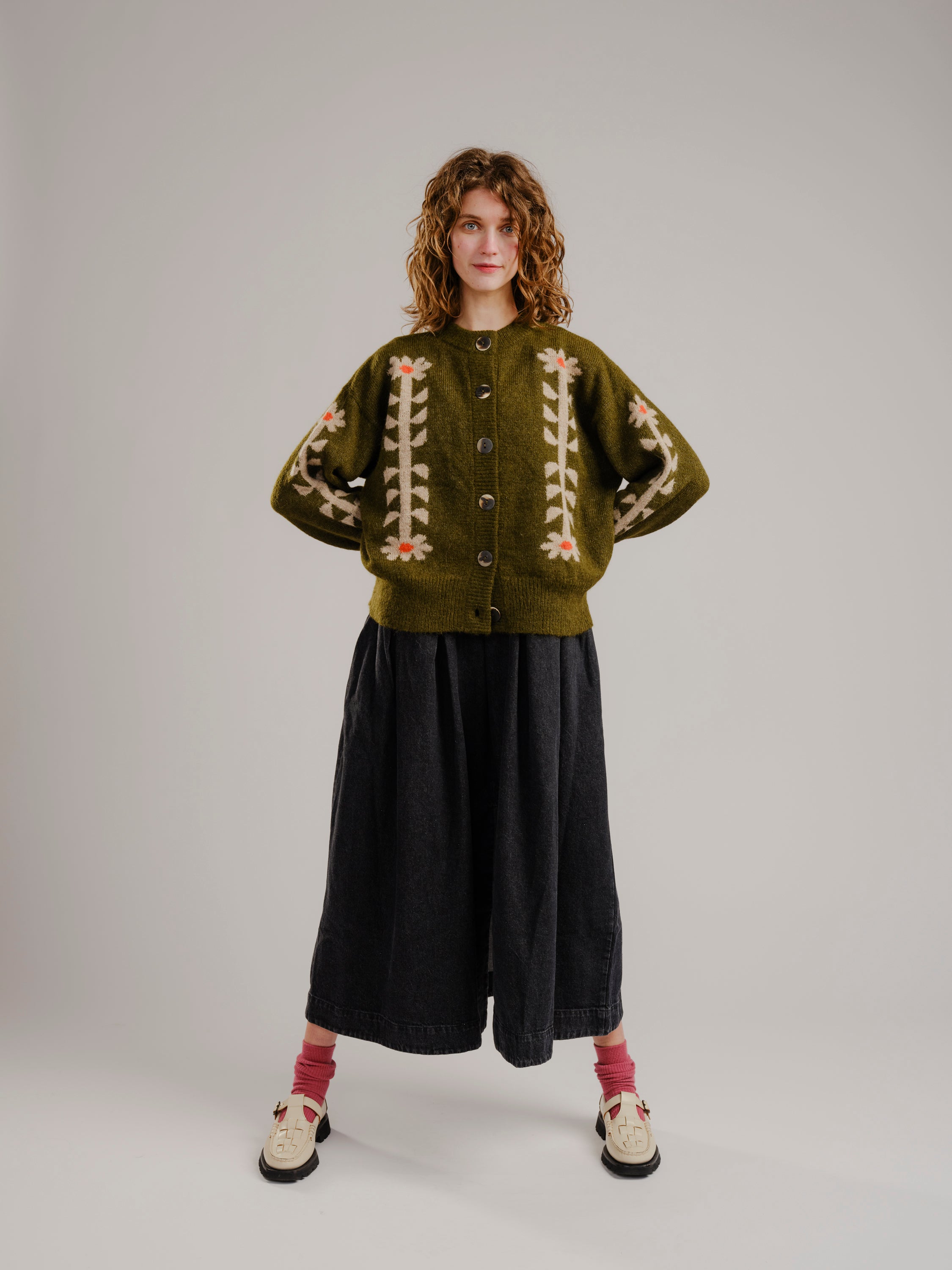 Flower Power Cardigan - Moss