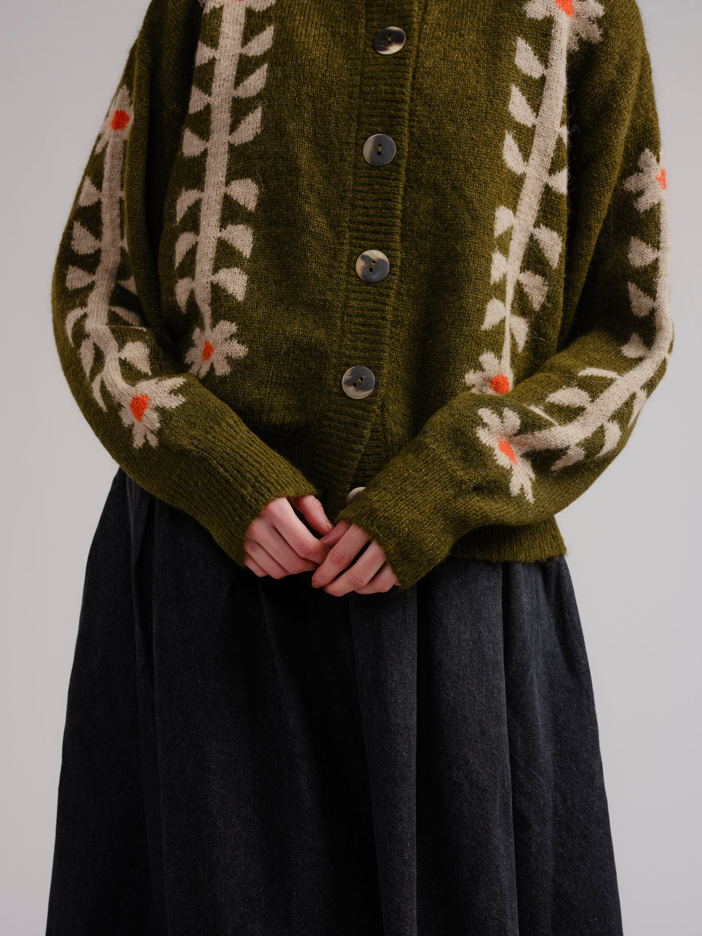 Flower Power Cardigan - Moss