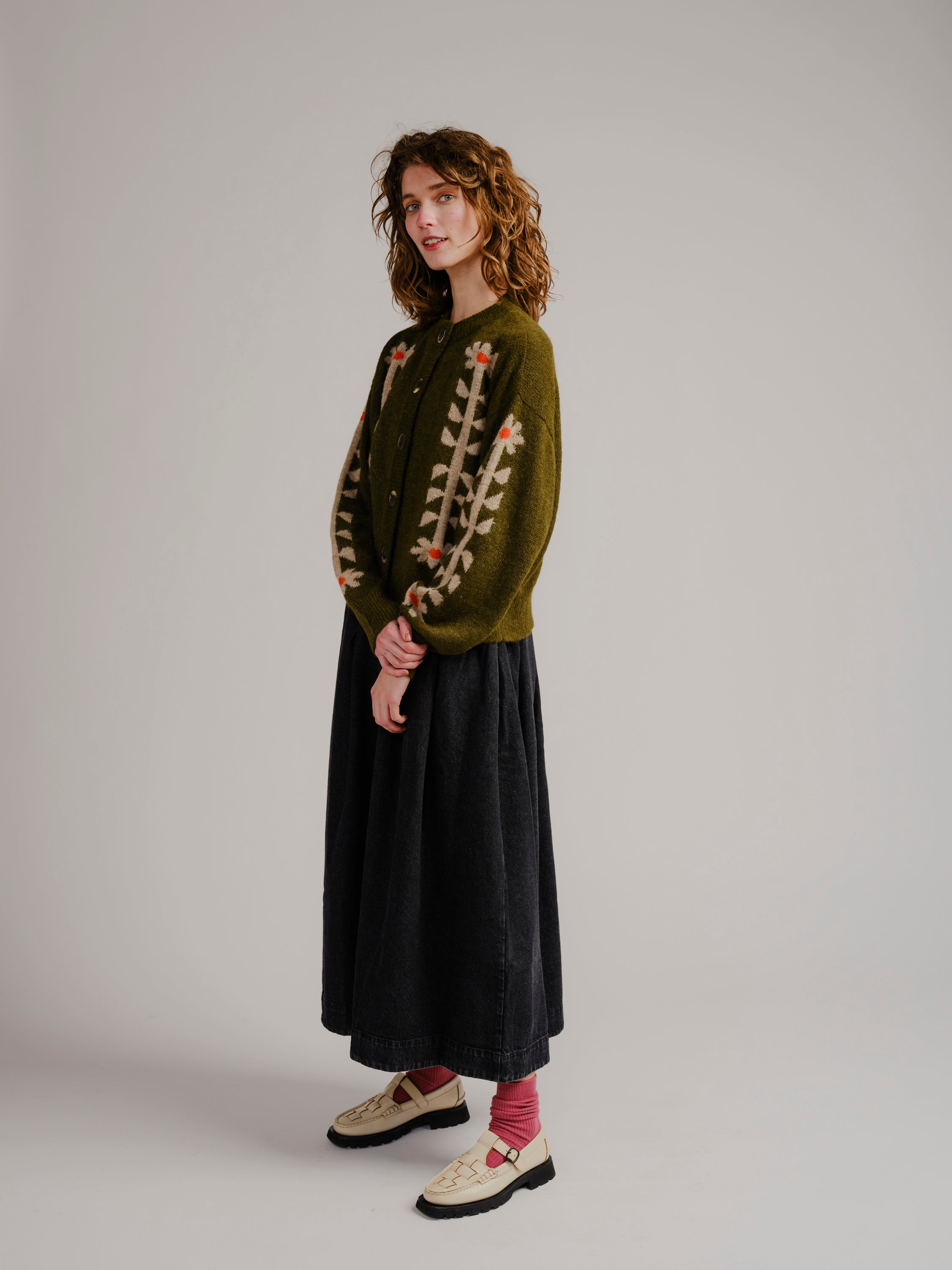 Flower Power Cardigan - Moss