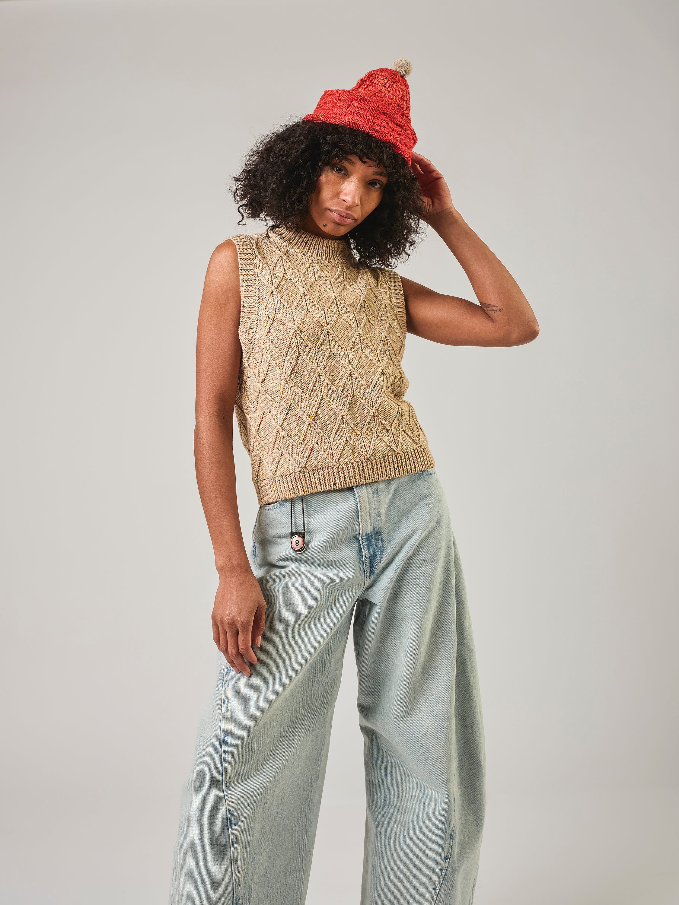 Linen Harlequin Stitch Vest